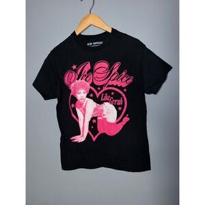 Ice Spice Like Grrah Pink Heart Graphic T-Shirt Mens Medium Black Rap Merch Tee